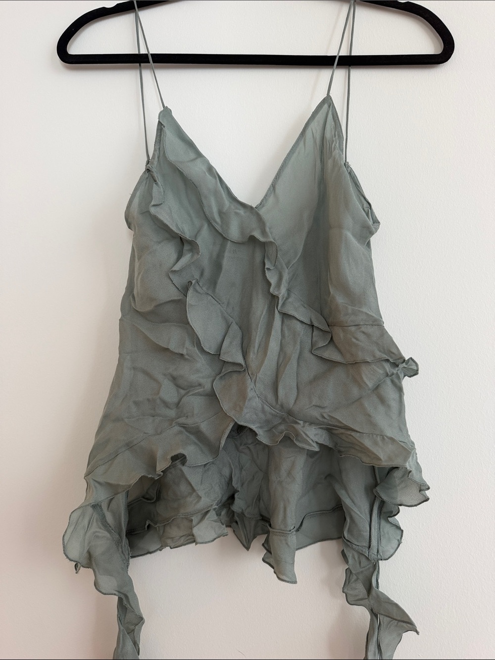 Zara Sage Green Ruffle Silk Cami - Women